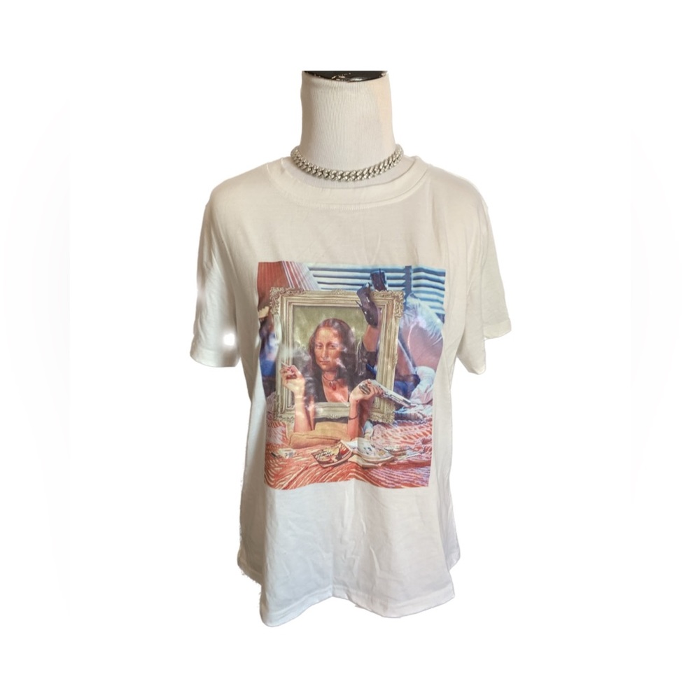 White Mona Lisa/Pulp Fiction Tee from Shein.